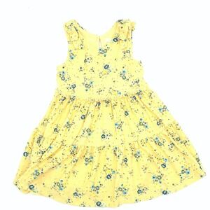 Tahari Yellow Floral Eyelet Tiered Ruffle Dress Bow Shoulder Girls Size 4
